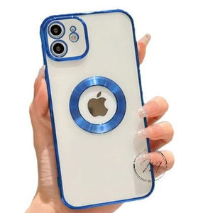 Blue 6D Chrome Logo Cut Transparent Case for Apple iphone 12 - The Hatke