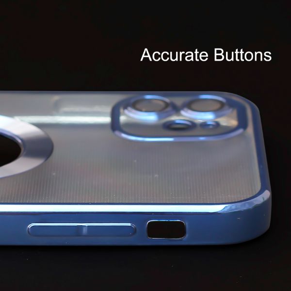 Blue 6D Chrome Logo Cut Transparent Case for Apple iphone 12 - The Hatke