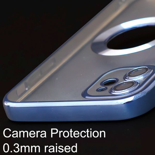 Blue 6D Chrome Logo Cut Transparent Case for Apple iphone 12 - The Hatke
