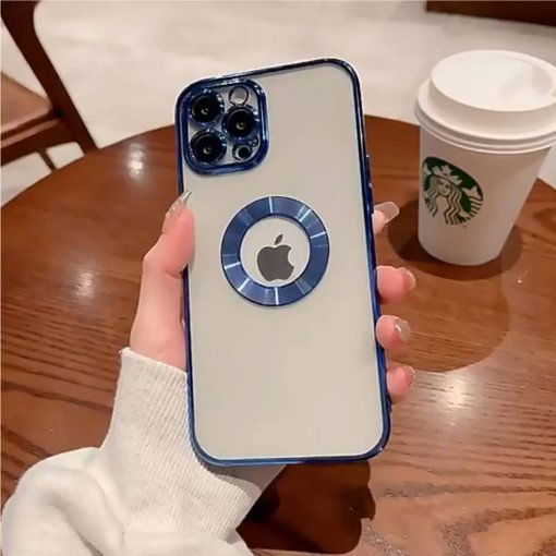 Blue 6D Chrome Logo Cut Transparent Case for Apple iphone 12 Pro Max - The Hatke