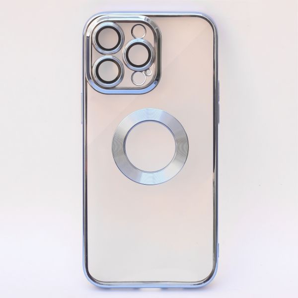 Blue 6D Chrome Logo Cut Transparent Case for Apple iphone 12 Pro Max - The Hatke