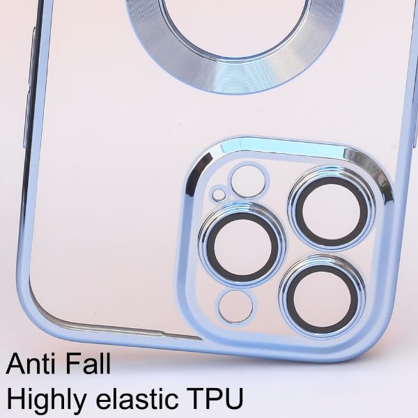 Blue 6D Chrome Logo Cut Transparent Case for Apple iphone 12 Pro Max - The Hatke