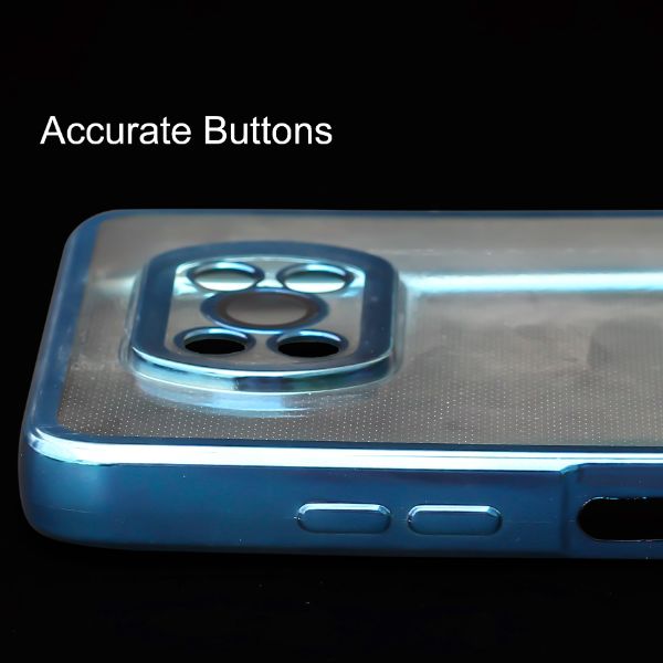 Blue 6D Chrome Logo Cut Transparent Case for Poco X3 - The Hatke