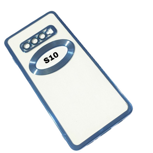 Blue 6D Chrome Logo Cut Transparent Case for Samsung S10 - The Hatke