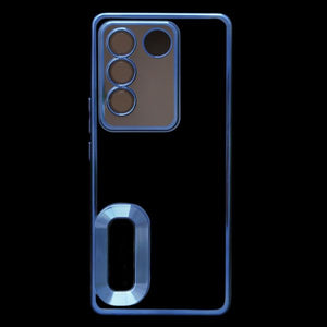 Blue 6D Chrome Logo Cut Transparent Case for Vivo V27 5G - The Hatke