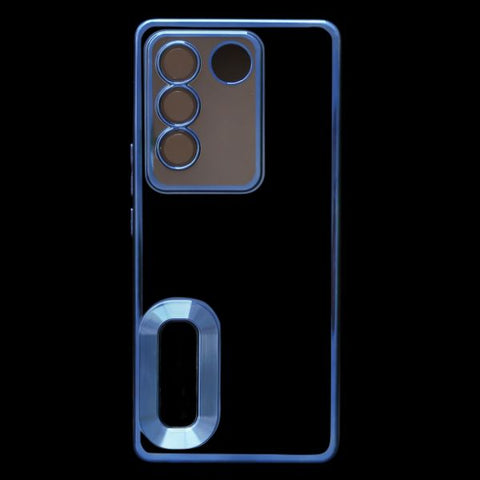 Blue 6D Chrome Logo Cut Transparent Case for Vivo V27 5G - The Hatke