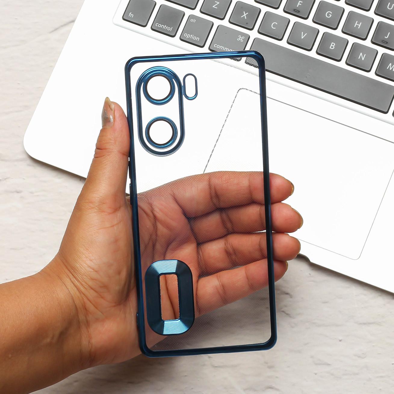 Blue 6D Chrome Logo Cut Transparent Case for Vivo V29E - The Hatke