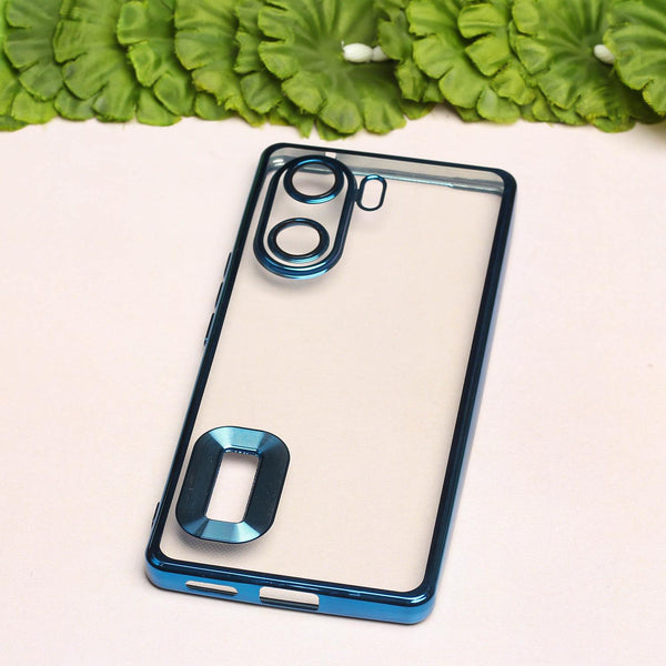 Blue 6D Chrome Logo Cut Transparent Case for Vivo V29E - The Hatke