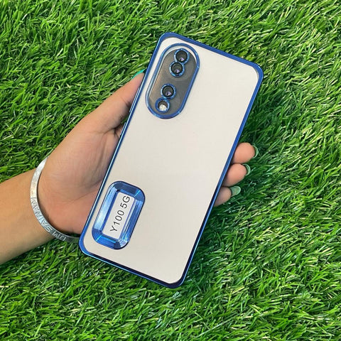 Blue 6D Chrome Logo Cut Transparent Case for Vivo Y100 - The Hatke