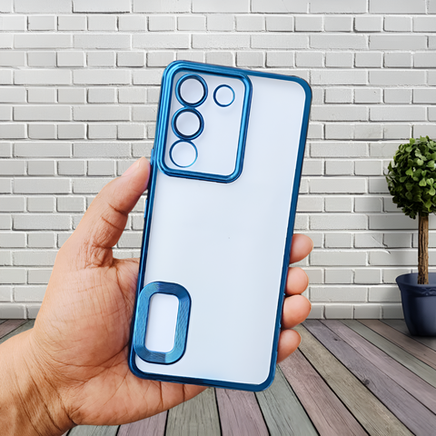 Blue 6D Chrome Logo Cut Transparent Case for Vivo Y200 - The Hatke