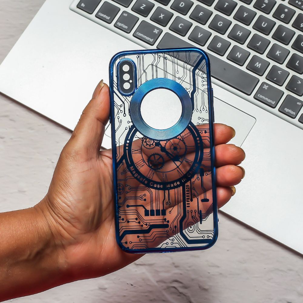 Blue 6D Watch Chrome Logo Cut Transparent Case for Apple iphone X/Xs - The Hatke