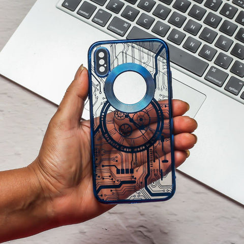 Blue 6D Watch Chrome Logo Cut Transparent Case for Apple iphone X/Xs - The Hatke