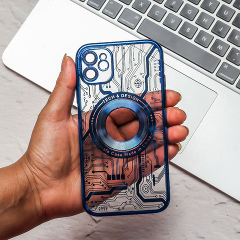 Blue 6D Watch Maschine Logo Cut Transparent Case for Apple iphone 12 - The Hatke