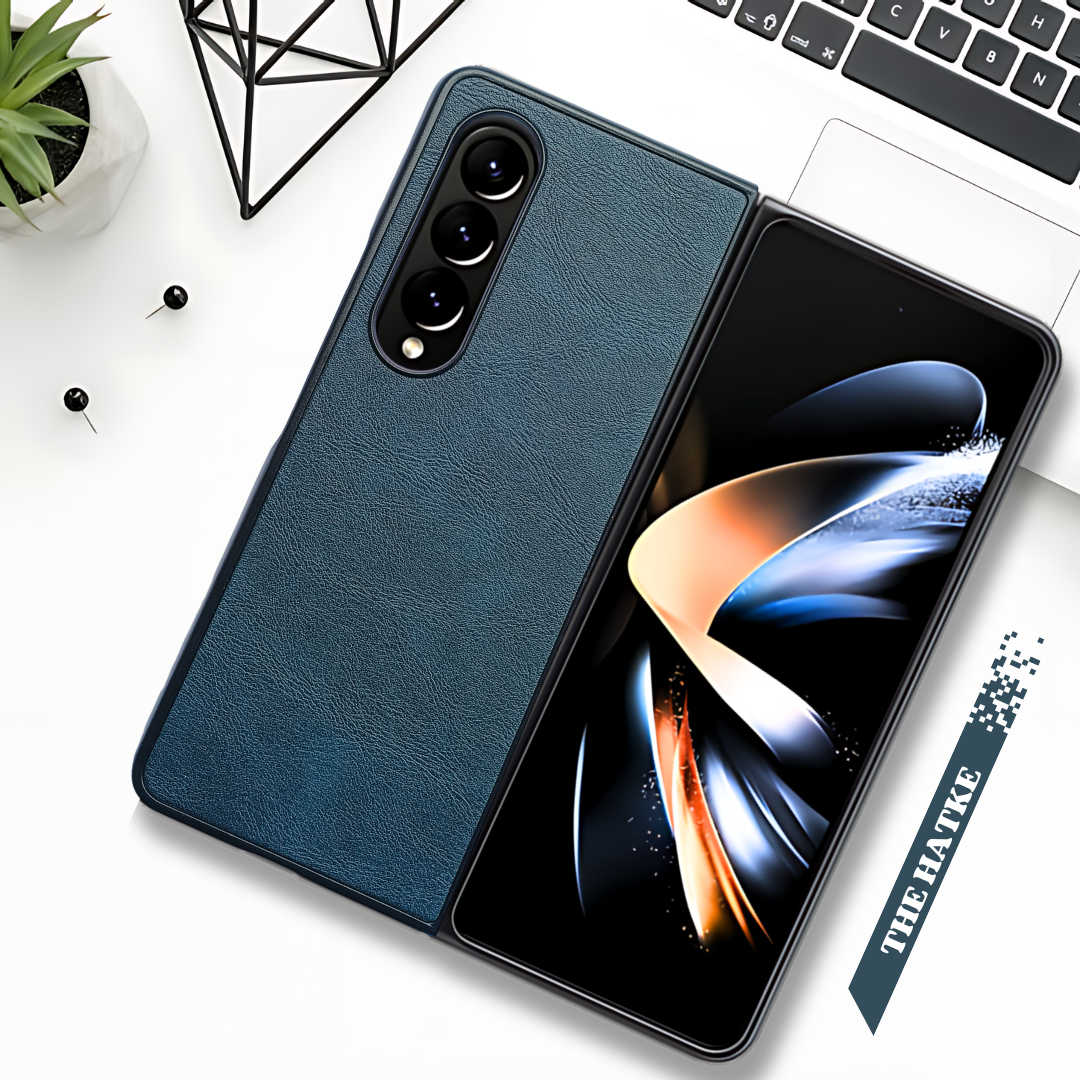 Blue Leather Case for Samsung Galaxy Z Fold 4 - The Hatke
