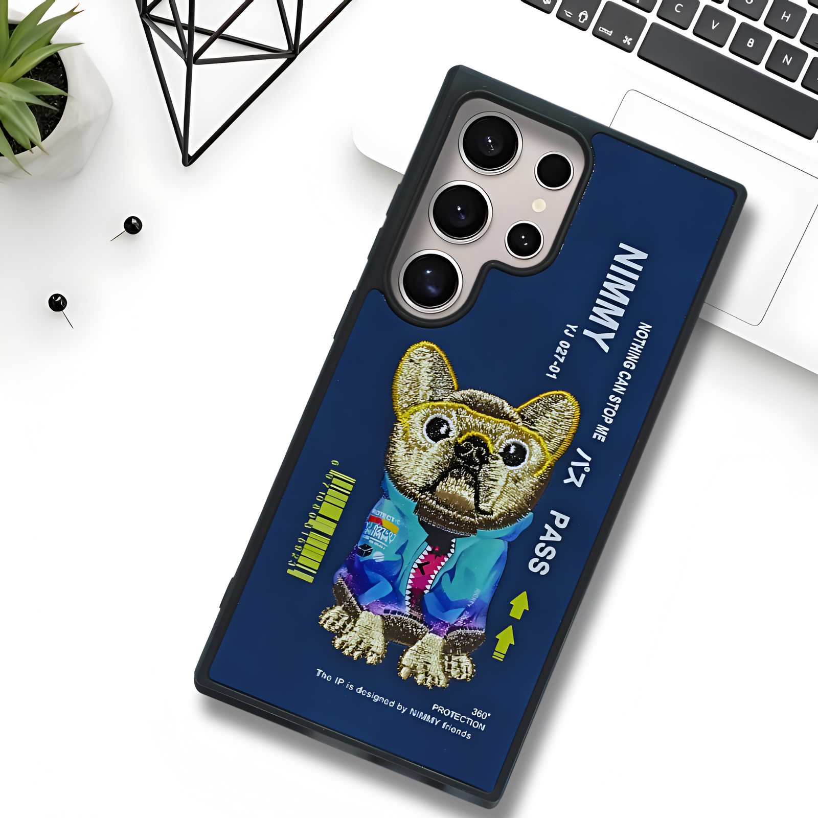 Blue Leather Pass Bulldog Camera Ornamented for Samsung S24 Ultra - The Hatke