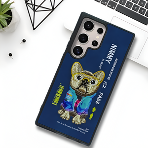 Blue Leather Pass Bulldog Camera Ornamented for Samsung S24 Ultra - The Hatke