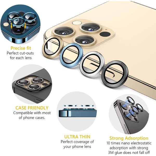 Blue Metallic camera ring lens guard for Apple iphone 15 - The Hatke