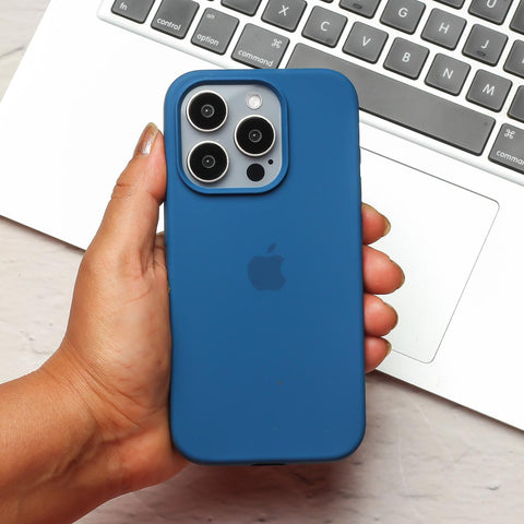 Blue Original Silicone case for Apple iphone 16 Pro - The Hatke