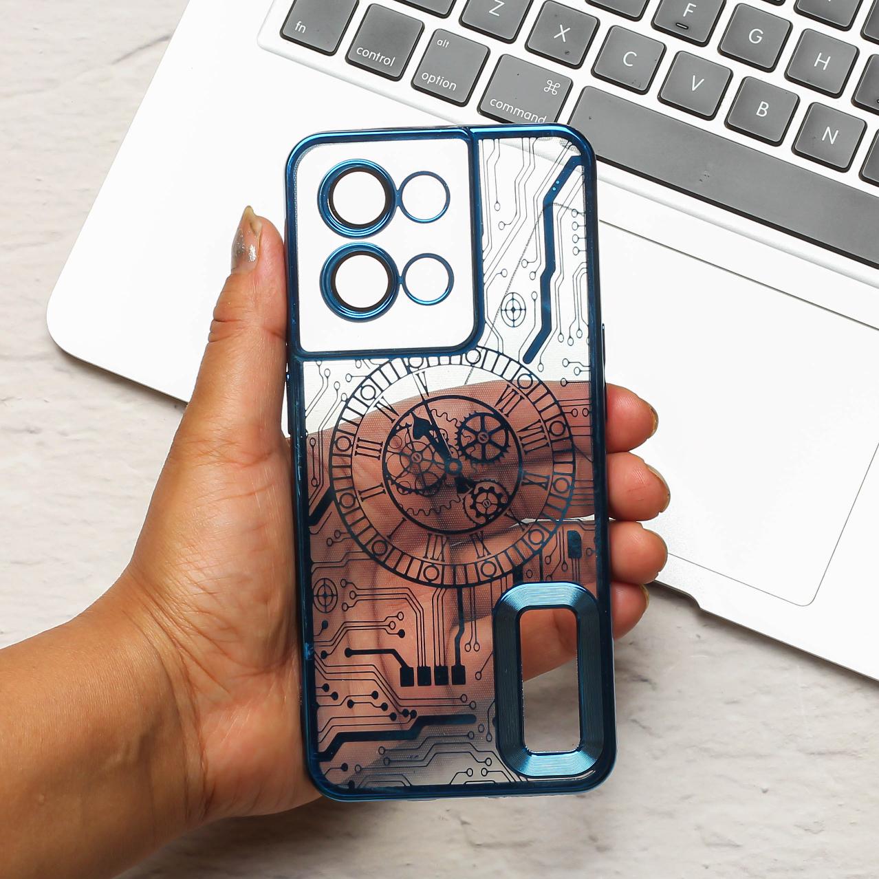 Blue Watch Machine Logo Cut Transparent Case for Oppo Reno 8 - The Hatke