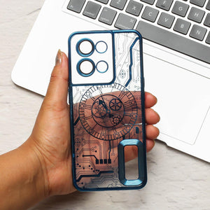 Blue Watch Machine Logo Cut Transparent Case for Oppo Reno 8 - The Hatke