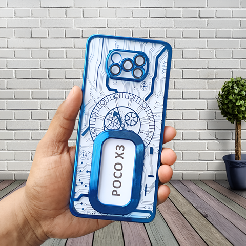 Blue Watch Machine Logo Cut Transparent Case for Poco X3 Pro - The Hatke