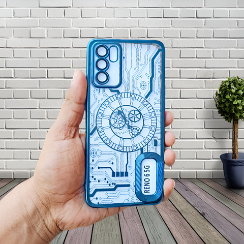 Blue Watch Machine Logo Cut Transparent Case for Reno 6 - The Hatke