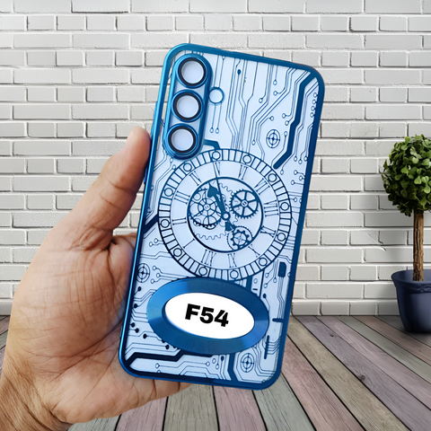 Blue Watch Machine Logo Cut Transparent Case for Samsung F54 - The Hatke
