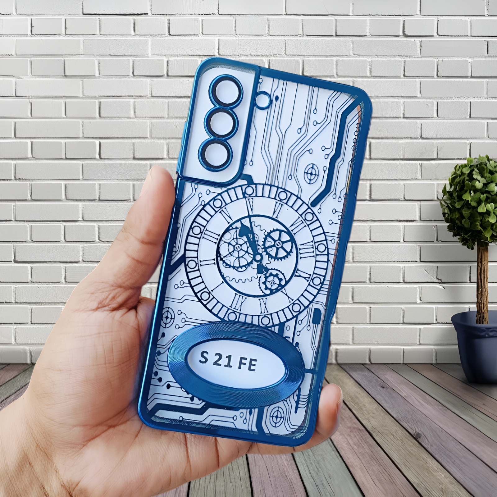Blue Watch Machine Logo Cut Transparent Case for Samsung S21 fe - The Hatke