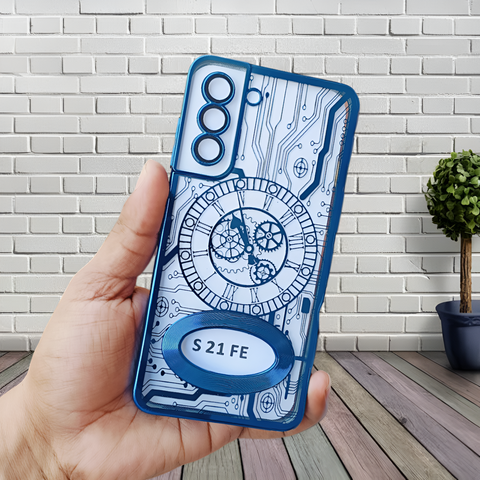 Blue Watch Machine Logo Cut Transparent Case for Samsung S21 fe - The Hatke