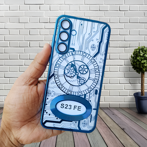 Blue Watch Machine Logo Cut Transparent Case for Samsung S23 Fe - The Hatke