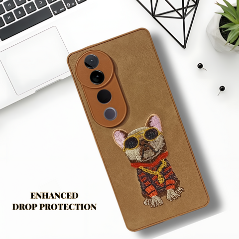 Brown Leather Bulldog Camera Ornamented for Vivo V40