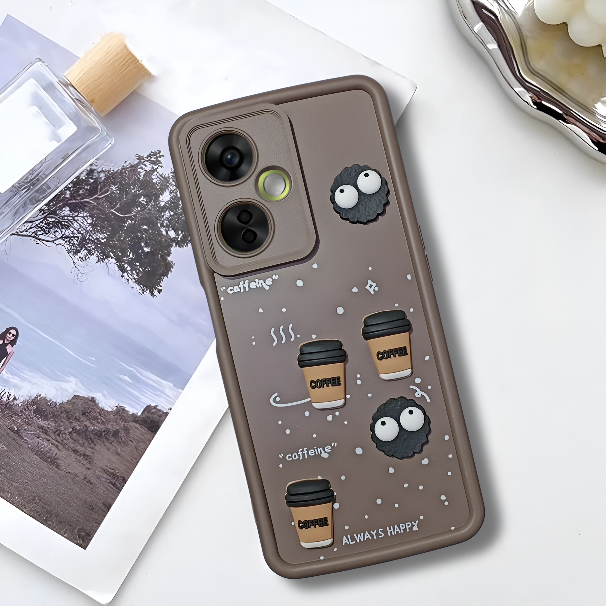 Brown COFFEE (ALWAYS HAPPY) Silicone case for Oneplus NORD CE 3 LITE