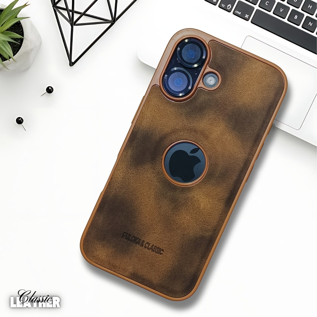 Brown Classic Leather Case for Apple Iphone 16