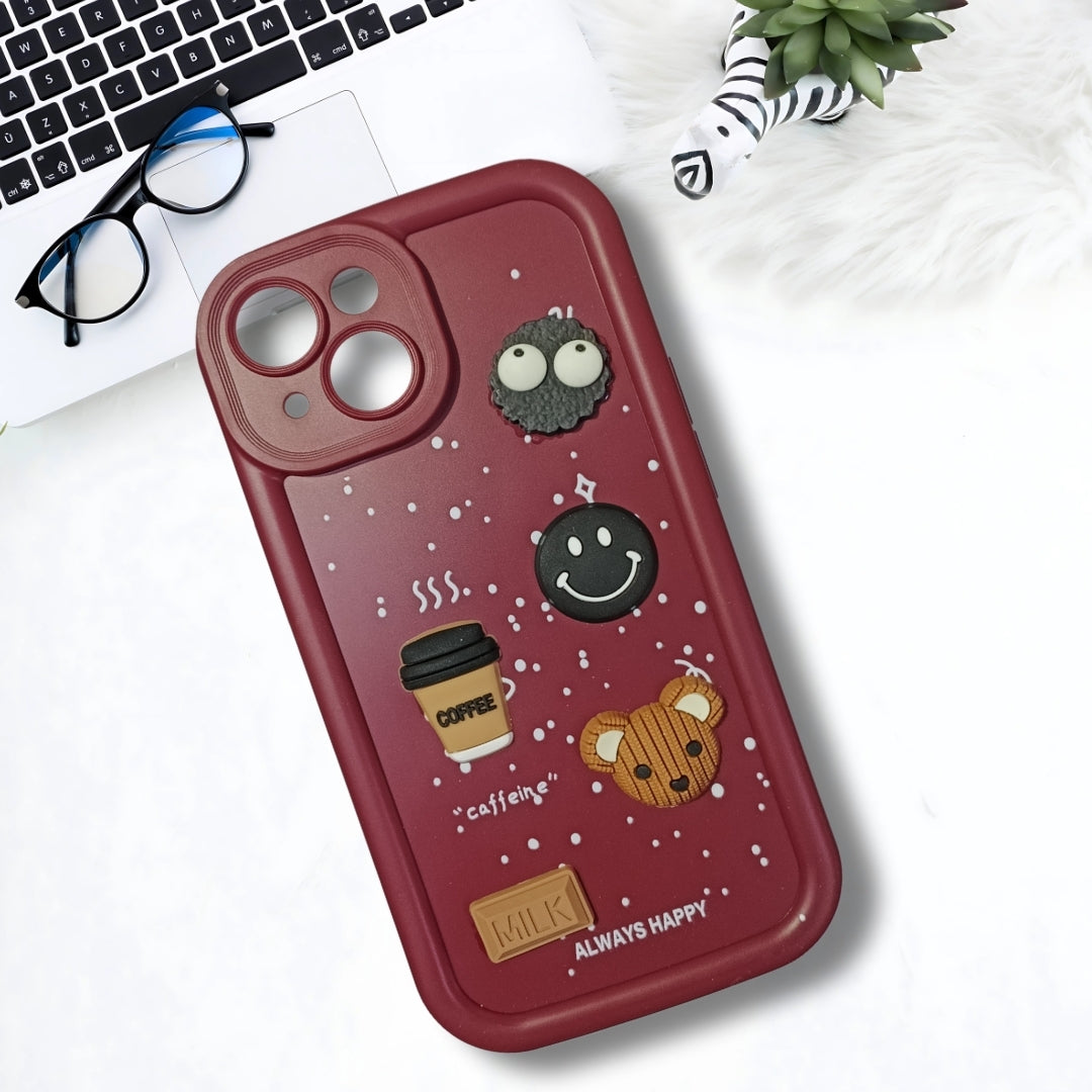 Mehroon COFFEE (ALWAYS HAPPY) Silicone case for Apple iphone 15