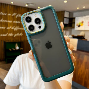 Dark Green Carbon Style Bumper Transparent Case for Apple iphone 14