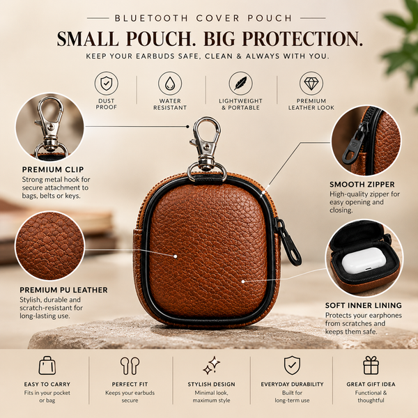 Brown Premium Bluetooth Earbuds Cover Pouch