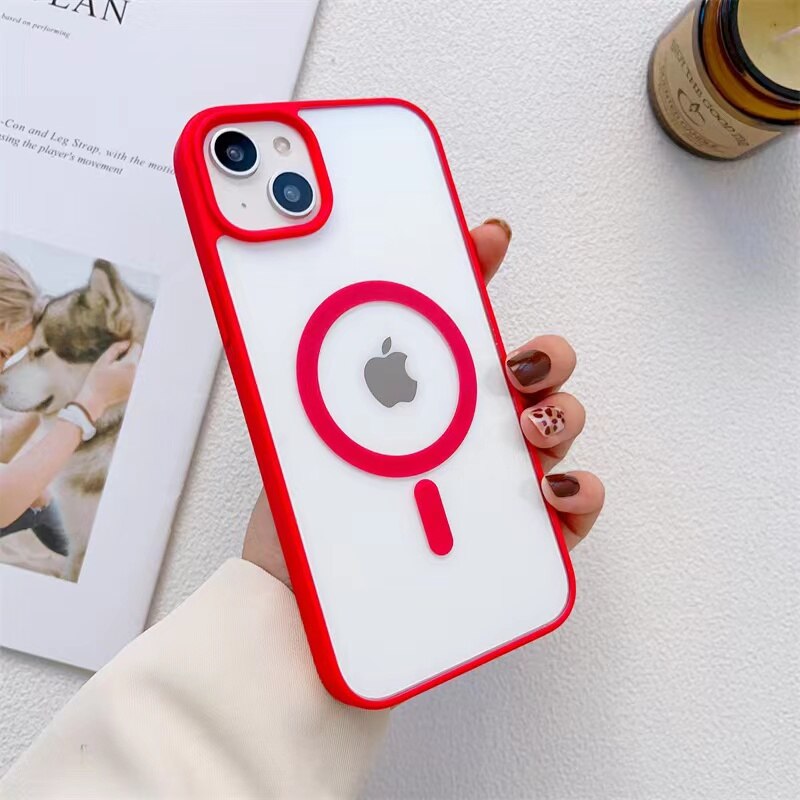 Red MagSafe Clear Transparent Silicone case for Apple iphone 13