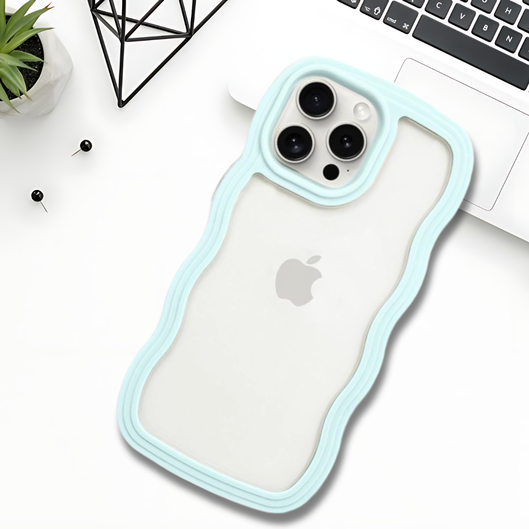 Light Blue Zig Zag Frame  Silicon Case for Apple Iphone 16 Pro