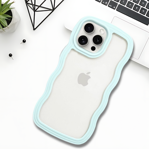 Light Blue Zig Zag Frame  Silicon Case for Apple Iphone 16 Pro