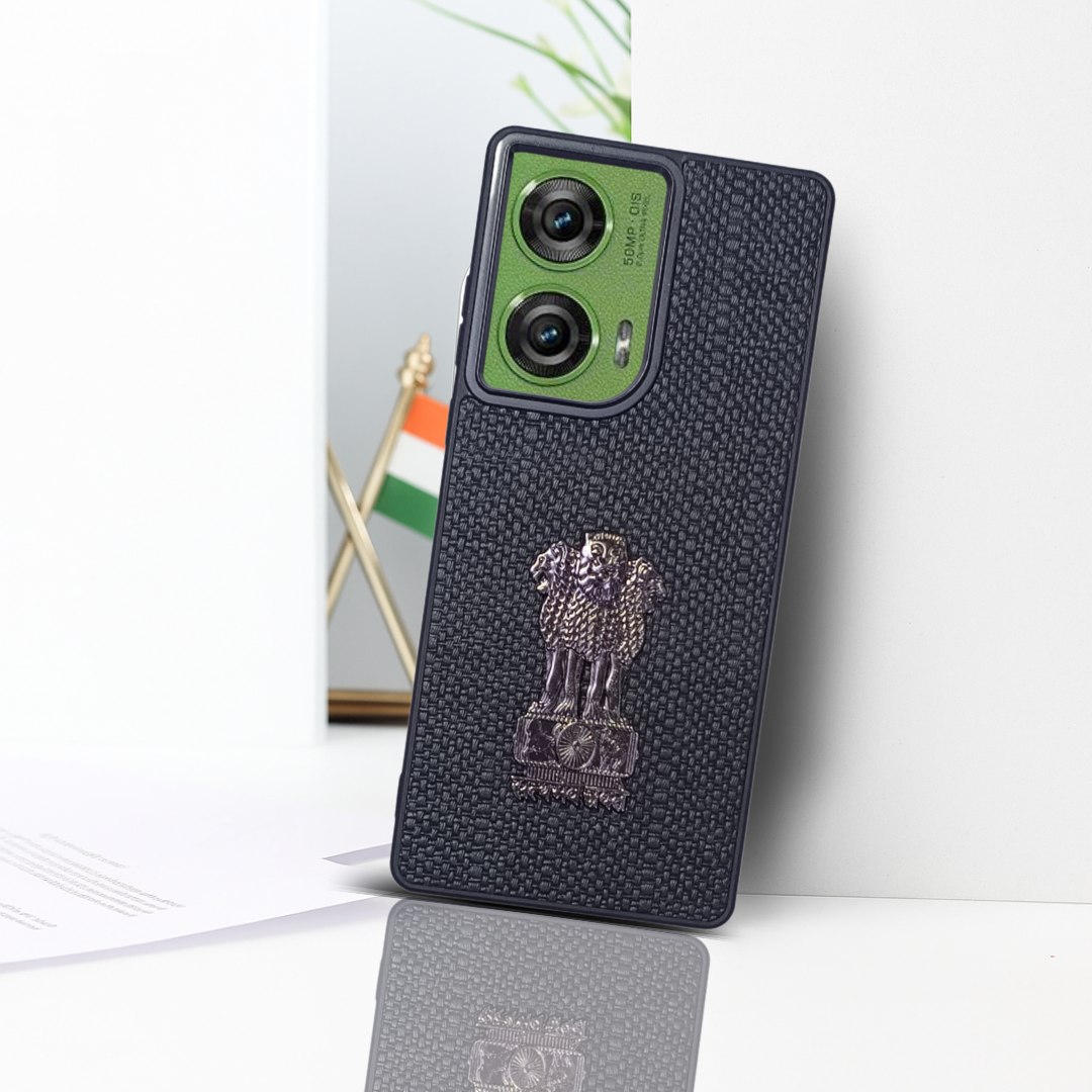 Black (Design 10) Satyameva Jayate embossed Leather Case for Motorola Edge 50 Fusion