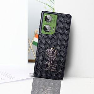 Black (Design 11) Satyameva Jayate embossed Leather Case for Motorola Edge 50 Fusion