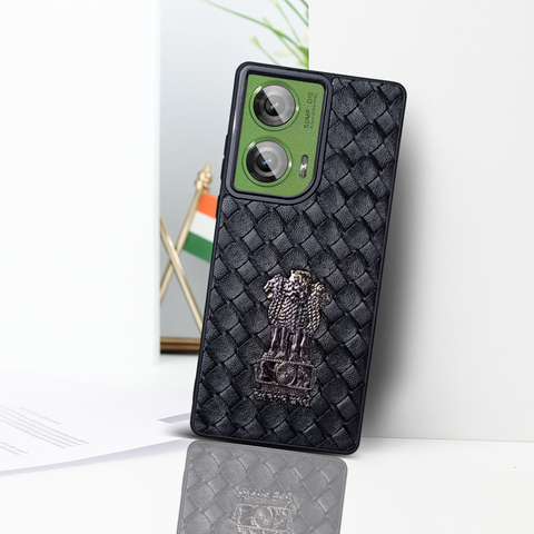 Black (Design 11) Satyameva Jayate embossed Leather Case for Motorola Edge 50 Fusion