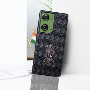 Black (Design 12) Satyameva Jayate embossed Leather Case for Motorola Edge 50 Fusion