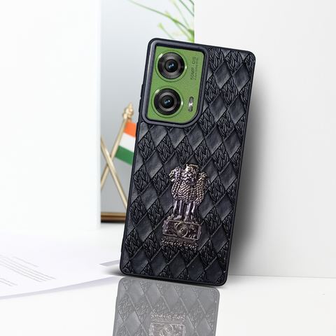 Black (Design 12) Satyameva Jayate embossed Leather Case for Motorola Edge 50 Fusion