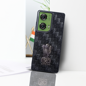 Black (Design 13) Satyameva Jayate embossed Leather Case for Motorola Edge 50 Fusion
