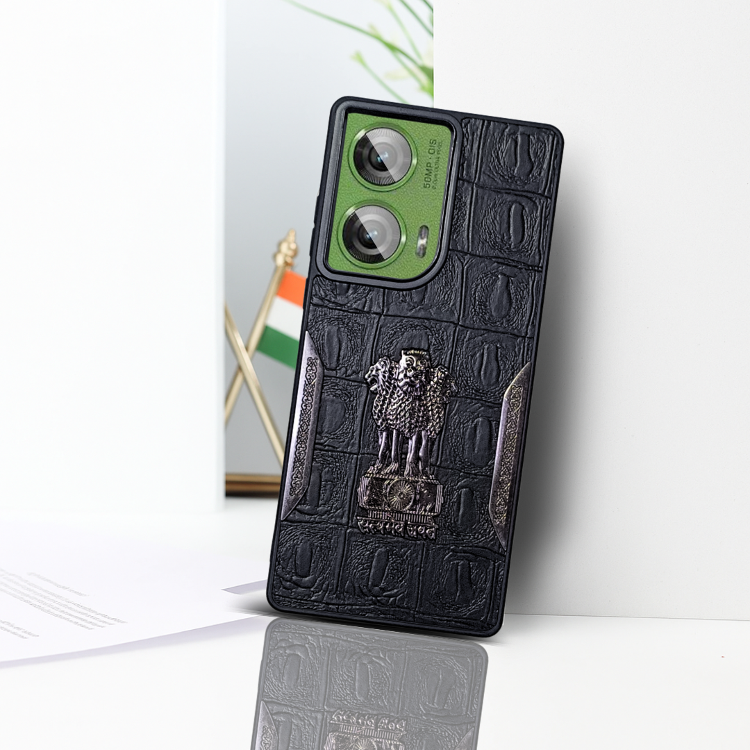 Black (Design 8) Satyameva Jayate embossed Leather Case for Motorola Edge 50 Fusion
