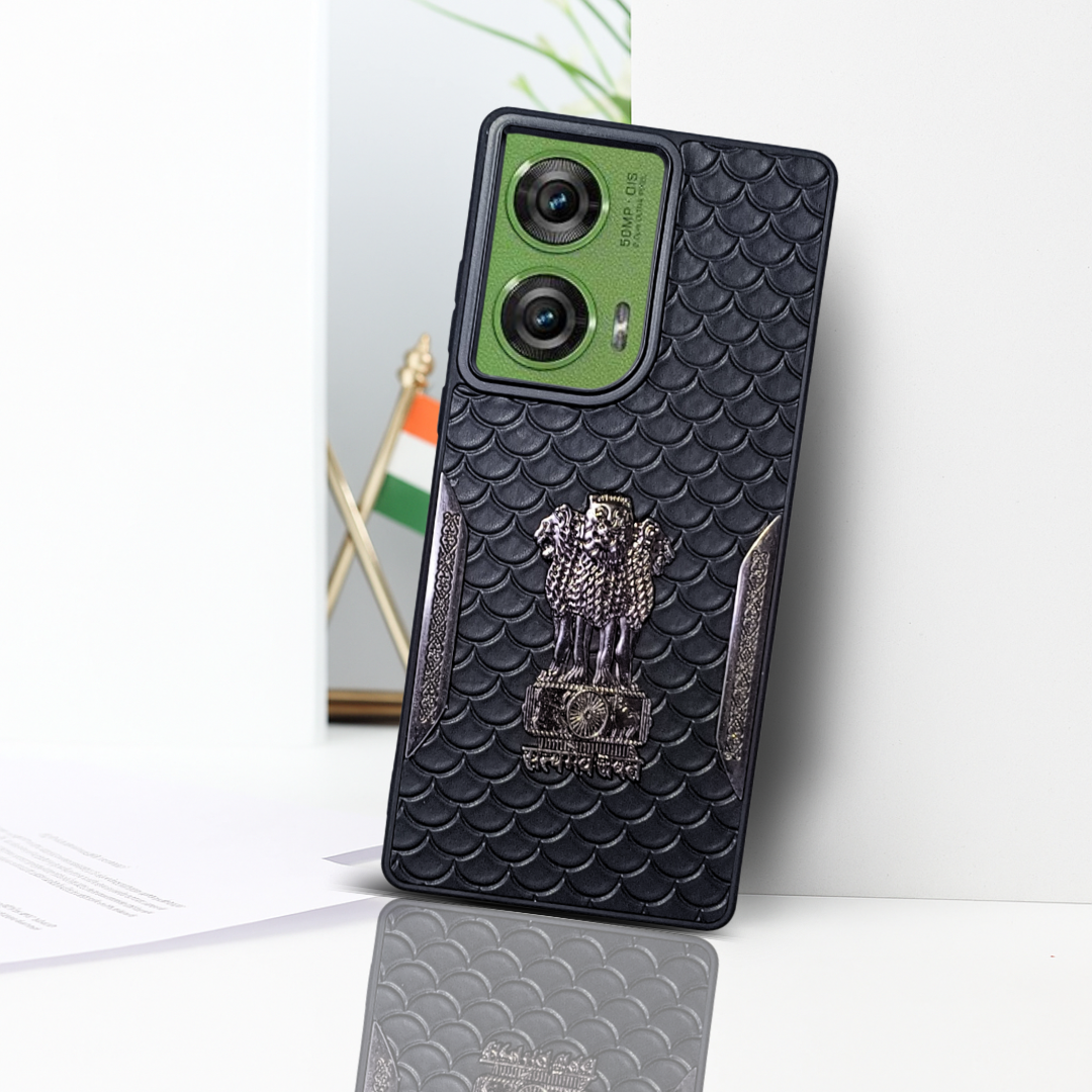 Black (Design 9) Satyameva Jayate embossed Leather Case for Motorola Edge 50 Fusion