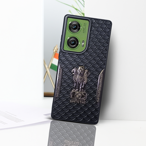 Black (Design 9) Satyameva Jayate embossed Leather Case for Motorola Edge 50 Fusion