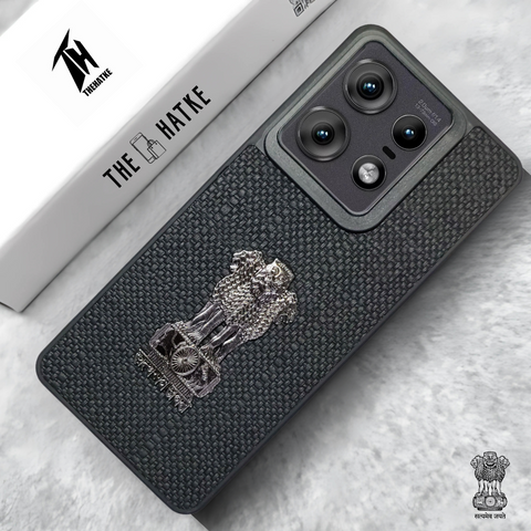 Black (Design 1) Satyameva Jayate embossed Leather Case for Motorola Edge 50 Pro