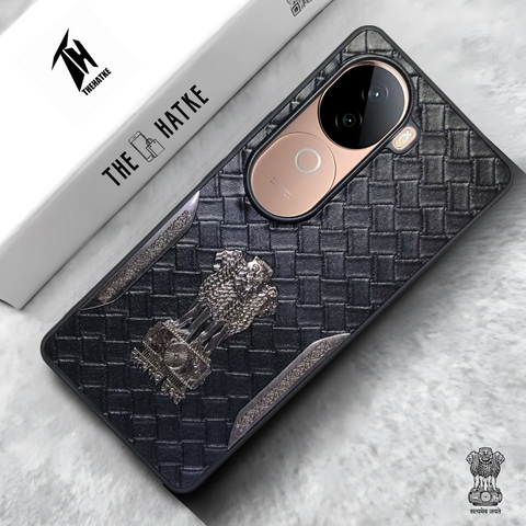 Black (Design 10) Satyameva Jayate embossed Leather Case for Vivo V40E